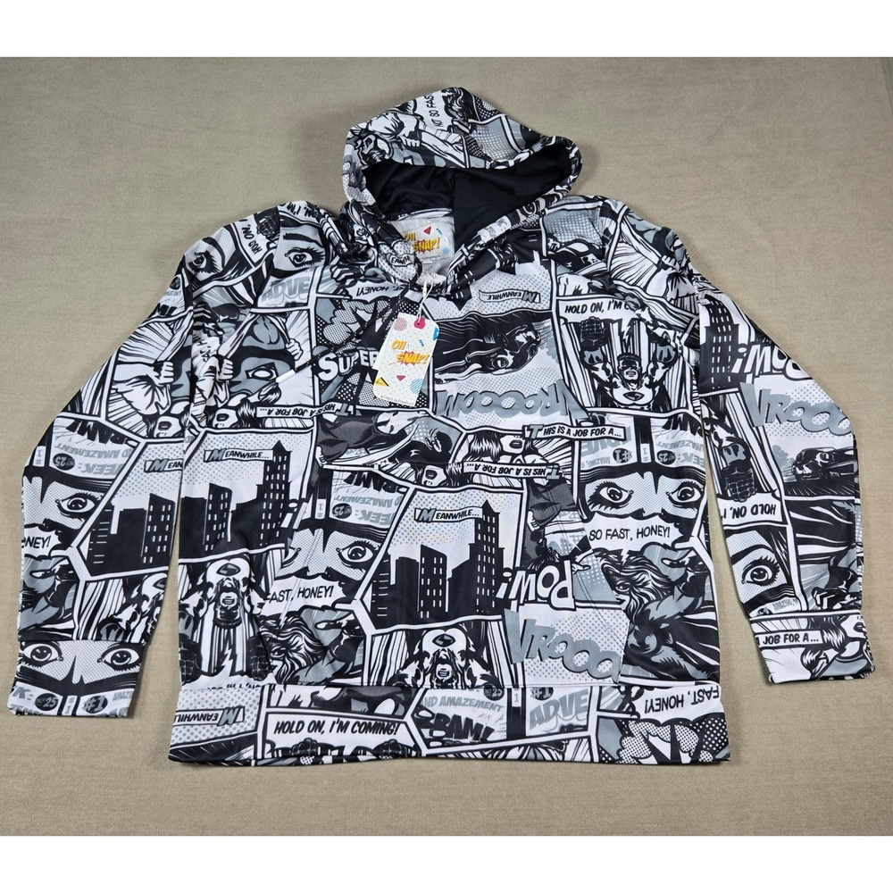 Oh Snap! Comic Book Hoodie Sweatshirt‎ - Grey Scale - Black and White - Small
